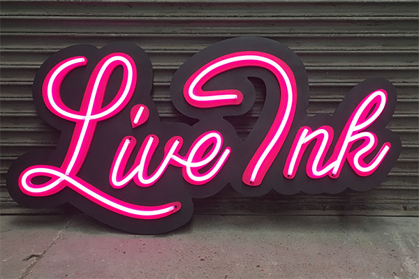 Link Ink LED Neon Sign Pink LED neon sign in cursive script, Live Ink
