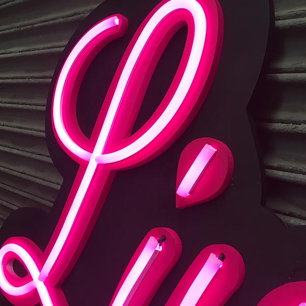 Link Ink LED Neon Sign Closeup of Live Ink pink LED neon sign