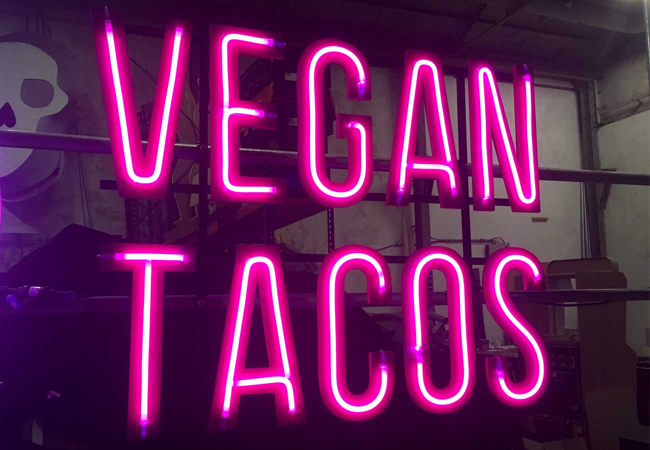 Vegan Tacos LED Neon Sign Pink LED neon sign, VEGAN TACOS